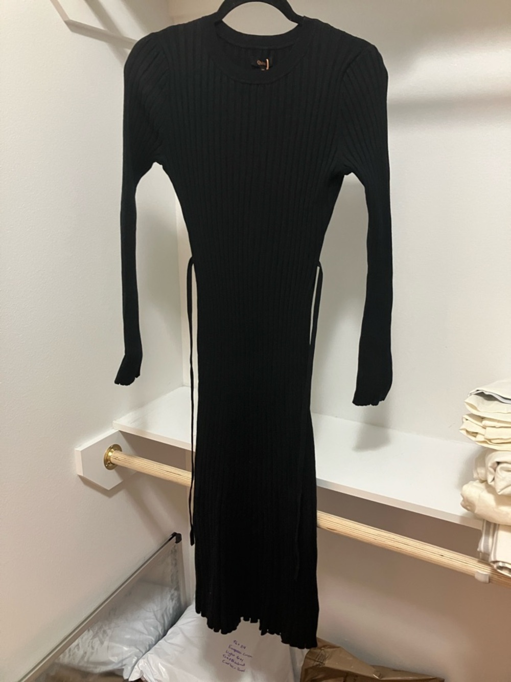 Quince Black cotton cashmere Ribbed Long-Sleeve Cree Midi Dress Medium NWT